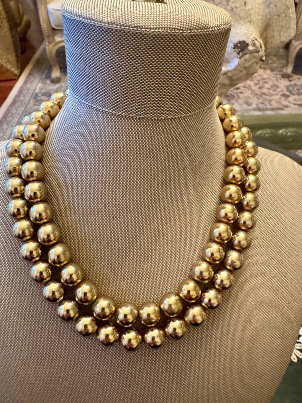 Monet Double-Strand Gold Bead Necklace 16”